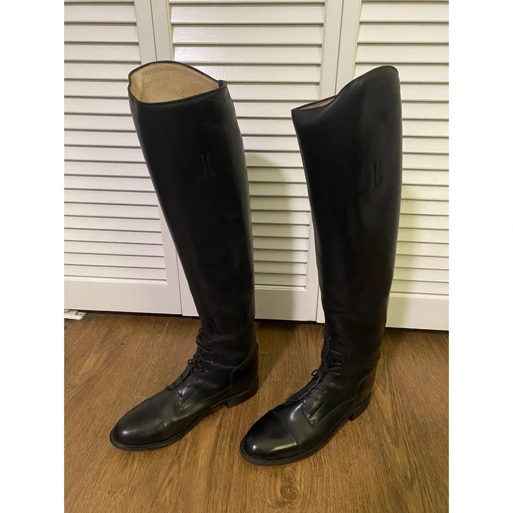 Vintage Y2K English Tall Riding Boots Black Leather Slim‎ Calf 7.5 Equestrian